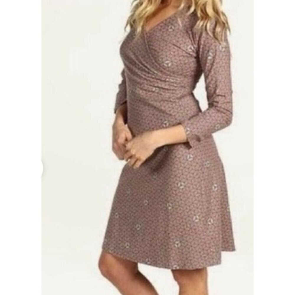 Patagonia Laurel Faux Wrap Womens Organic Cotton All Over Print 3/4 Sleeve Dress